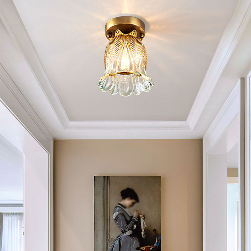 Floral Ceiling Mount Light Fixture Modern Style Glass Gold Ceiling Mounted Fixture