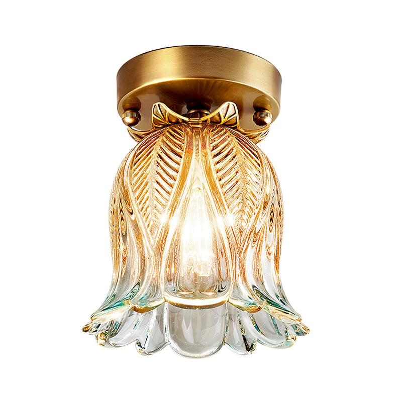 Floral Ceiling Mount Light Fixture Modern Style Glass Gold Ceiling Mounted Fixture