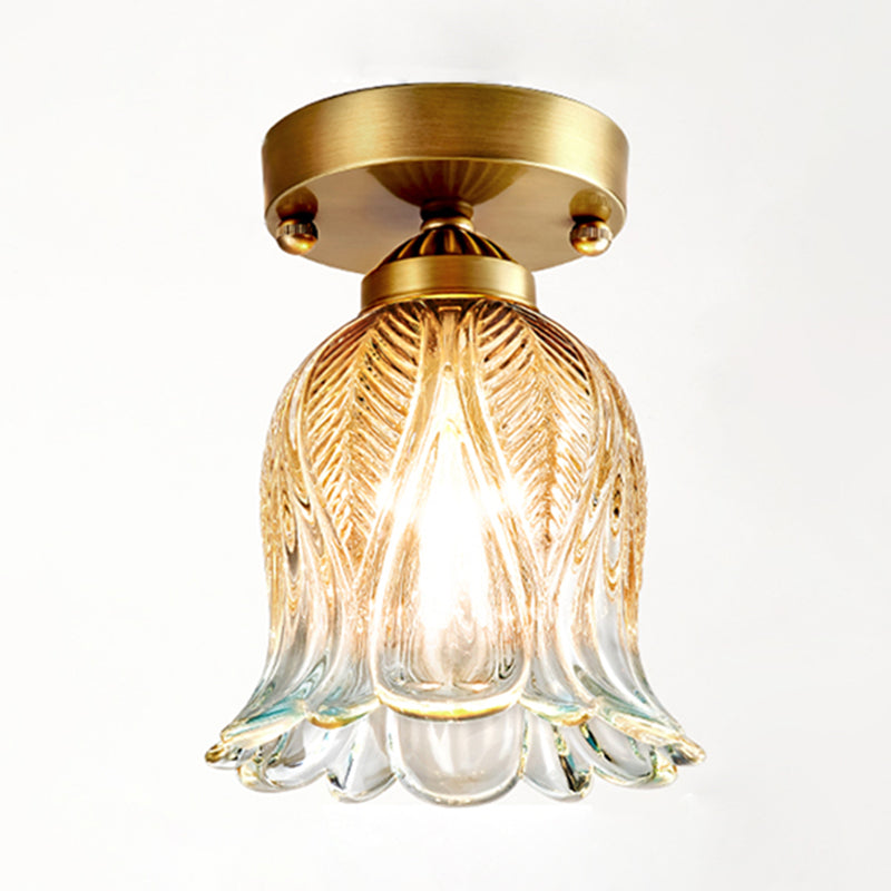 Floral Ceiling Mount Light Fixture Modern Style Glass Gold Ceiling Mounted Fixture