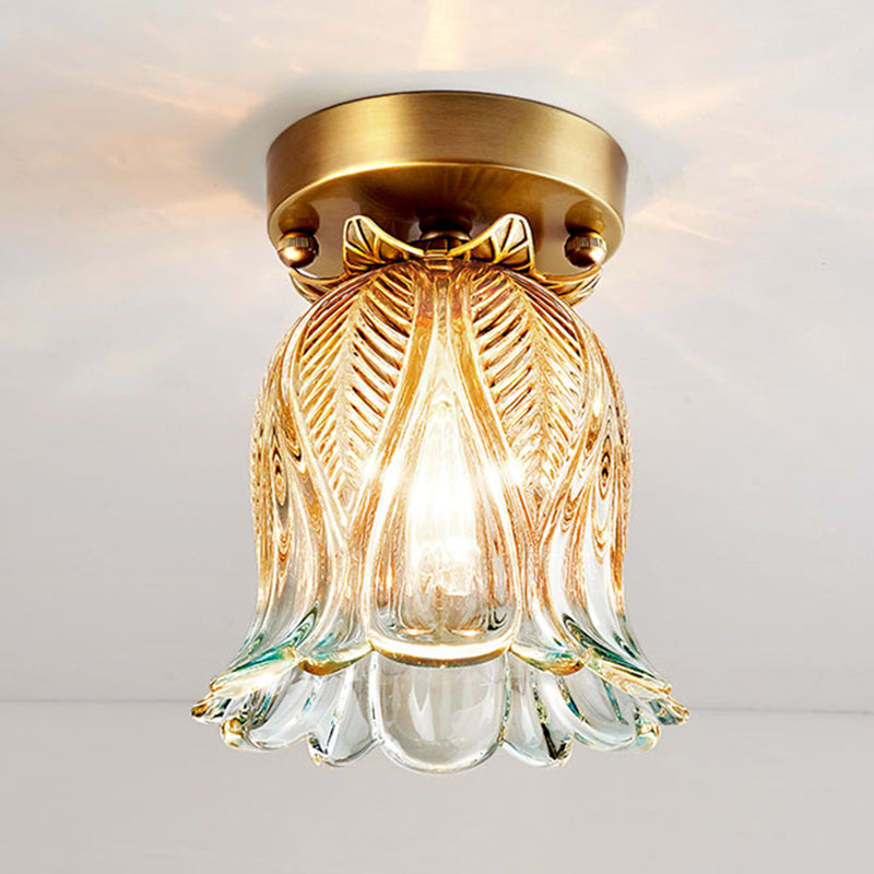 Luminaire de plafond floral en verre de style moderne, luminaire monté au plafond doré