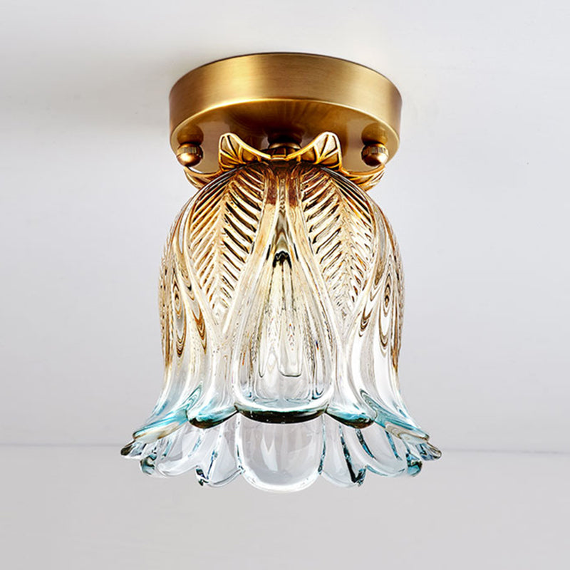 Floral Ceiling Mount Light Fixture Modern Style Glass Gold Ceiling Mounted Fixture