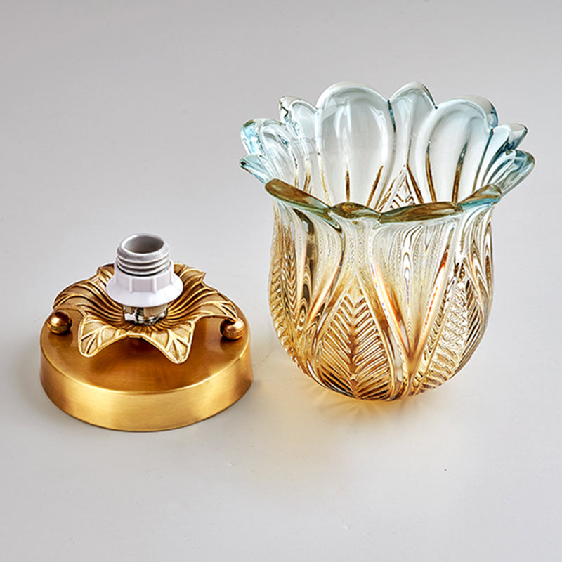 Floral Ceiling Mount Light Fixture Modern Style Glass Gold Ceiling Mounted Fixture