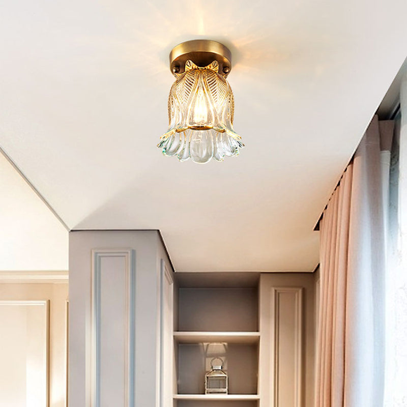 Luminaire de plafond floral en verre de style moderne, luminaire monté au plafond doré