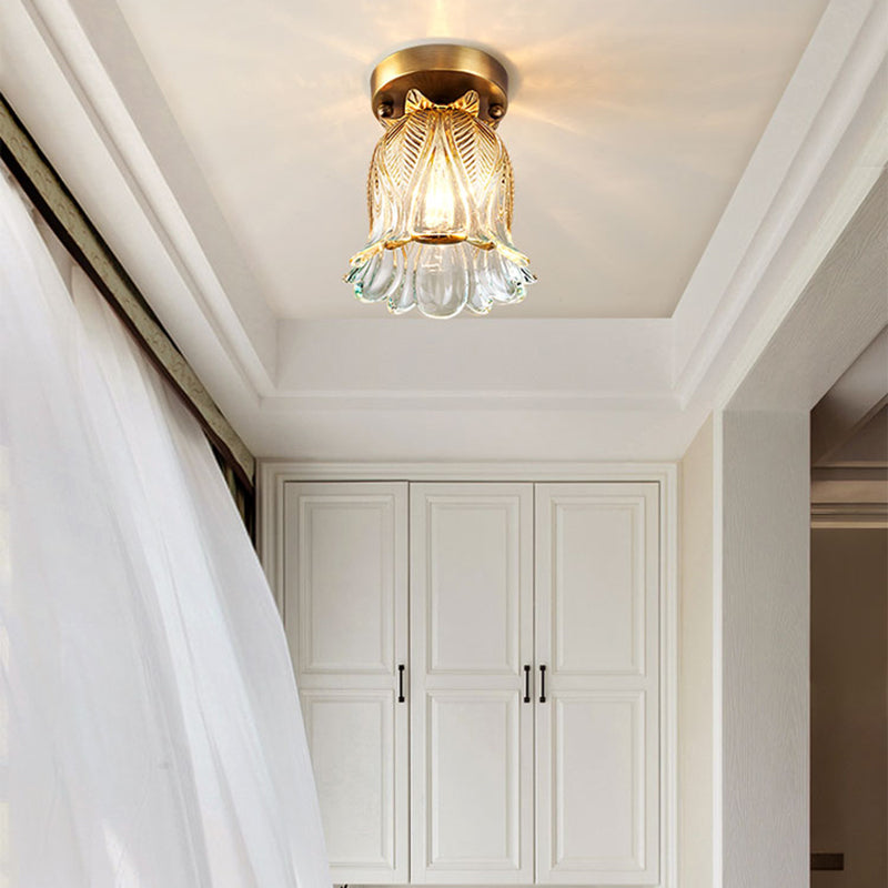 Luminaire de plafond floral en verre de style moderne, luminaire monté au plafond doré