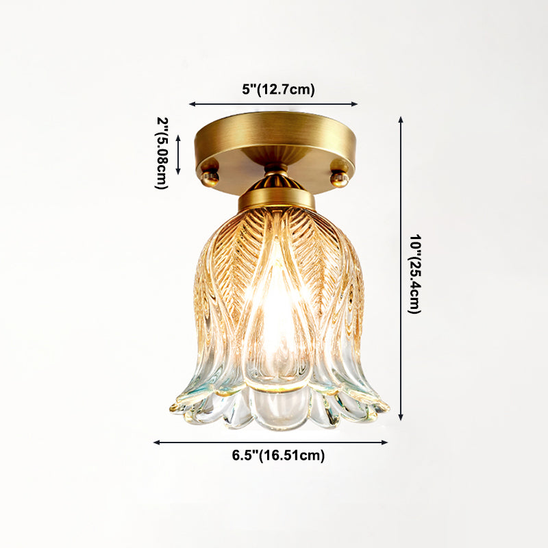 Floral Ceiling Mount Light Fixture Modern Style Glass Gold Ceiling Mounted Fixture