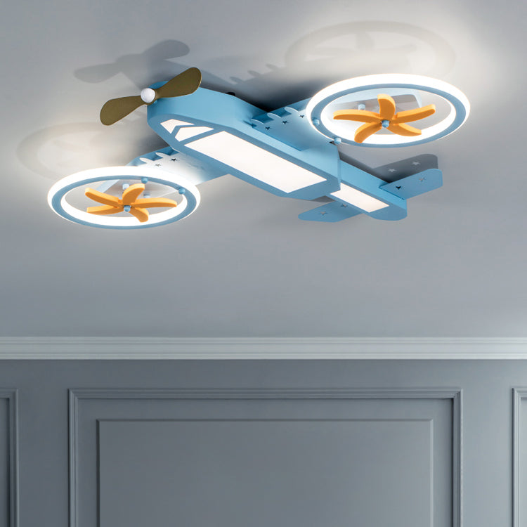 Lámpara de techo de metal LED moderna con luz empotrada en avión azul para dormitorio de niños