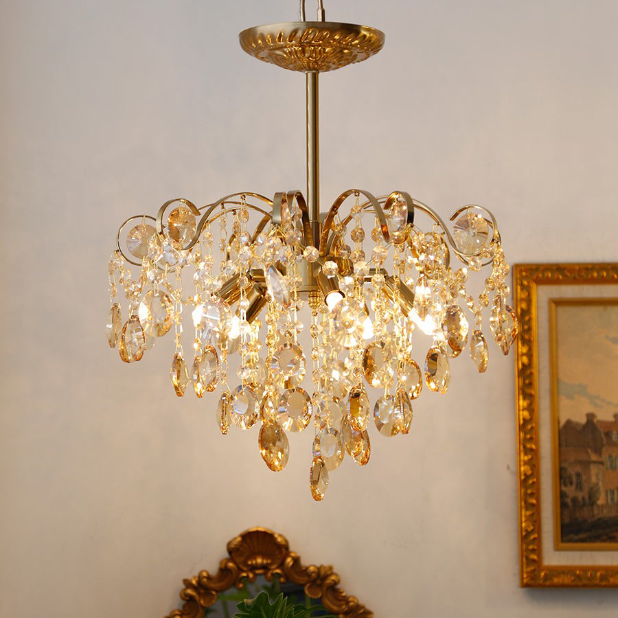 American Style Branch Chandelier Crystal 6 Lights Hanging Light for Bedroom