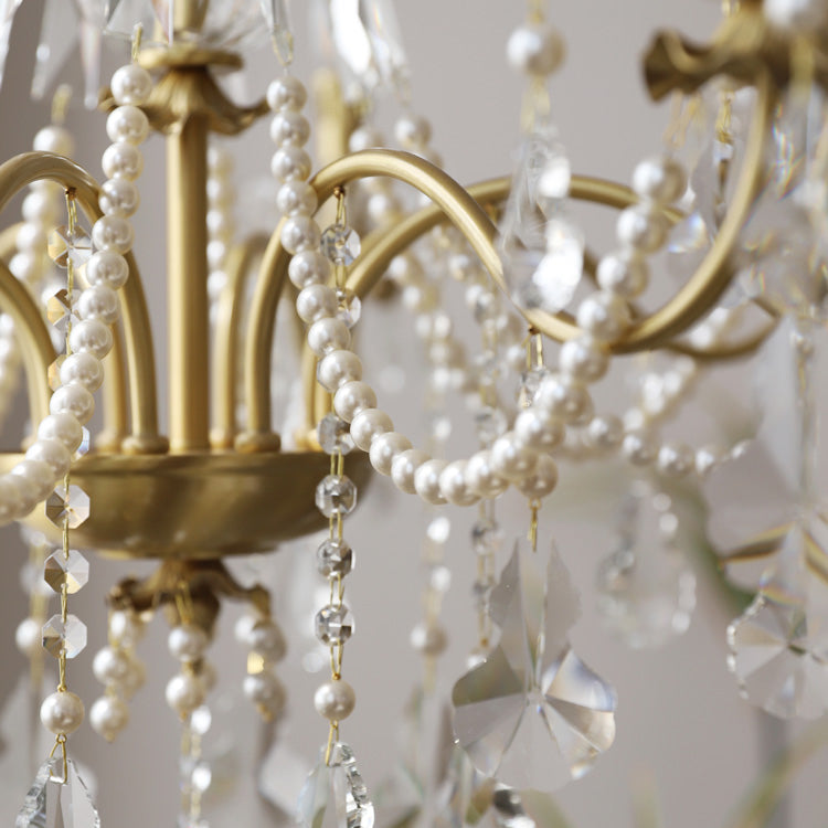 American Chandelier Brass Multi Light Hanging Light with Crystal for Bedroom