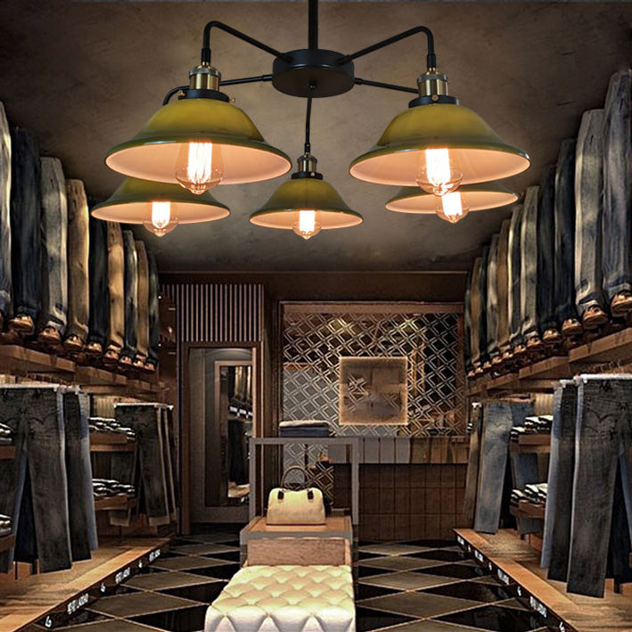 Hand-Blown Glass Bowl Chandelier Antiqued Restaurant Suspension Lamp in Black