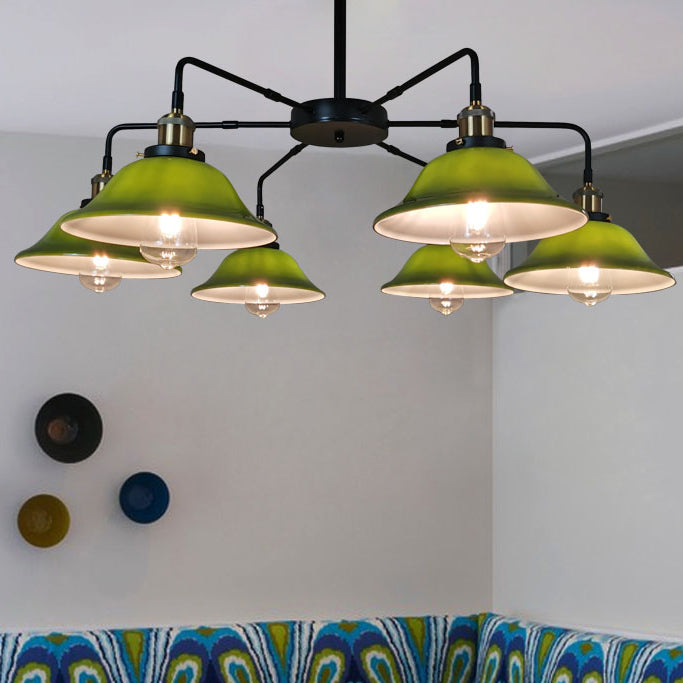 Hand-Blown Glass Bowl Chandelier Antiqued Restaurant Suspension Lamp in Black