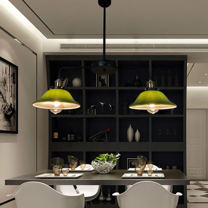 Hand-Blown Glass Bowl Chandelier Antiqued Restaurant Suspension Lamp in Black