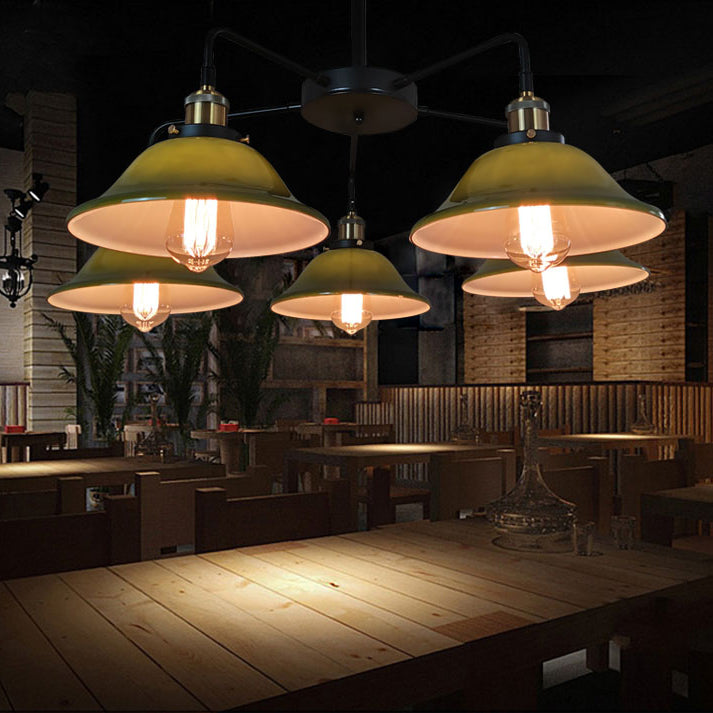 Hand-Blown Glass Bowl Chandelier Antiqued Restaurant Suspension Lamp in Black