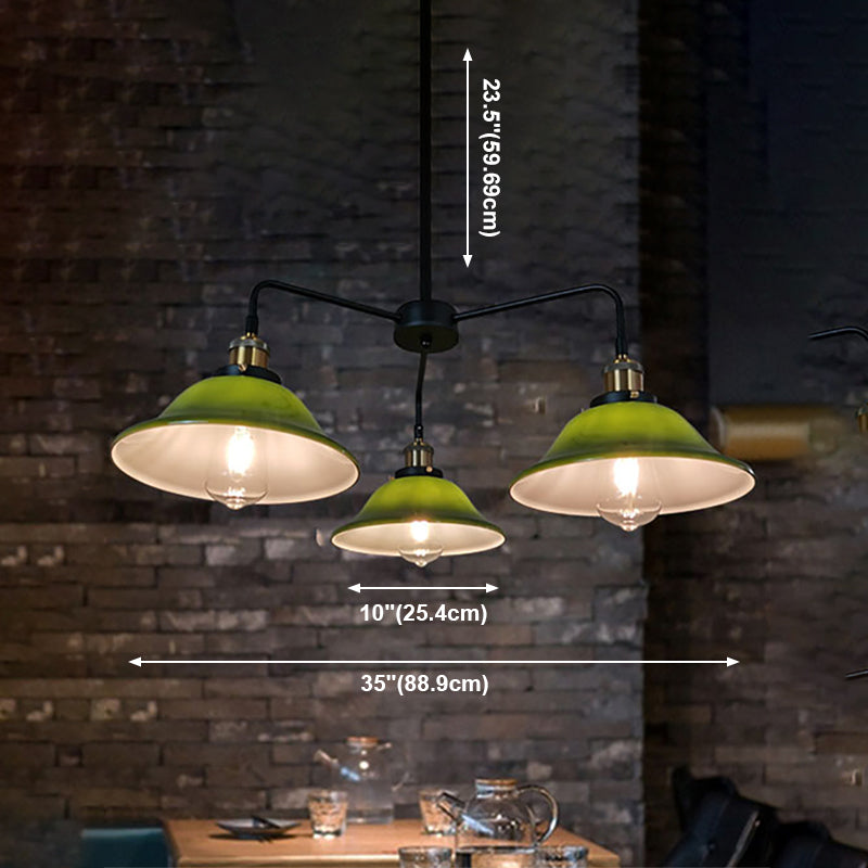 Hand-Blown Glass Bowl Chandelier Antiqued Restaurant Suspension Lamp in Black