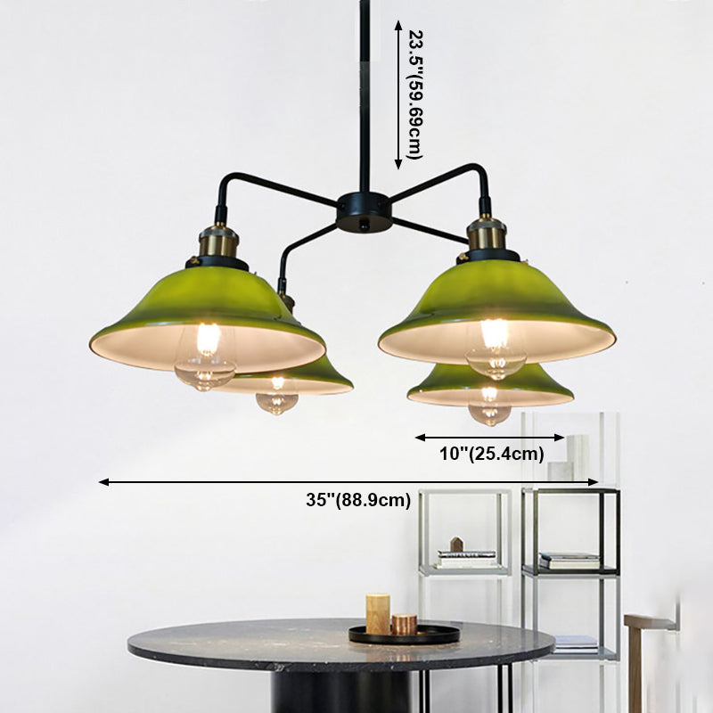 Hand-Blown Glass Bowl Chandelier Antiqued Restaurant Suspension Lamp in Black