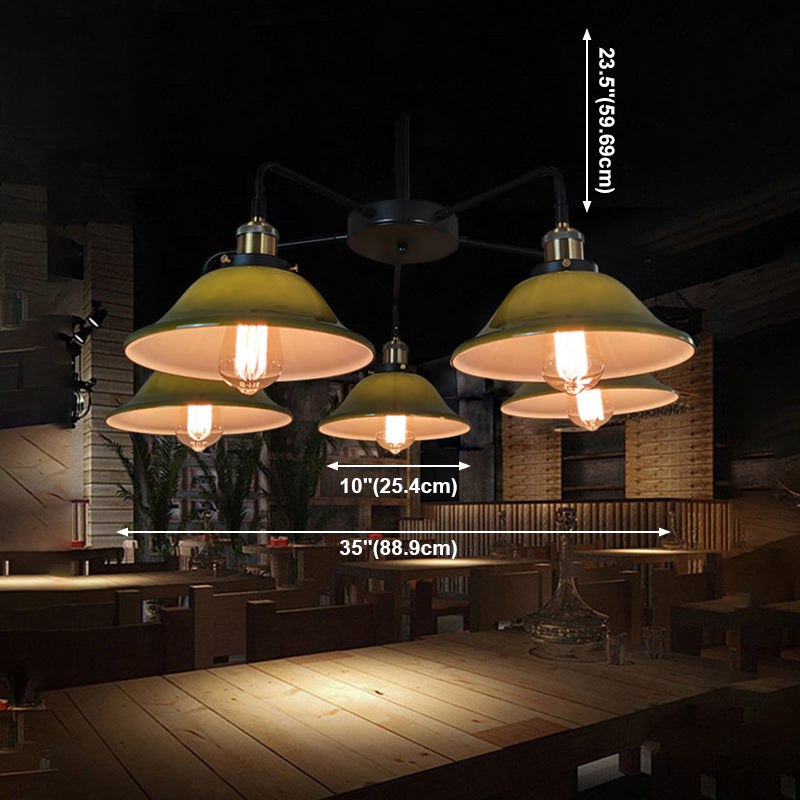 Hand-Blown Glass Bowl Chandelier Antiqued Restaurant Suspension Lamp in Black