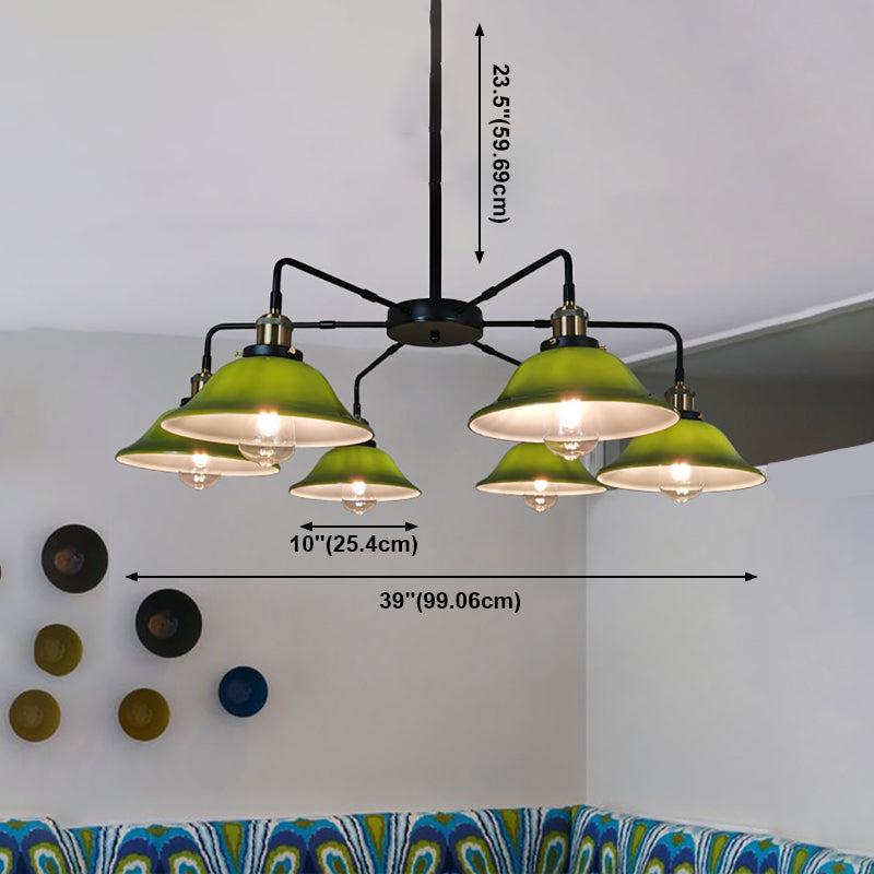 Hand-Blown Glass Bowl Chandelier Antiqued Restaurant Suspension Lamp in Black