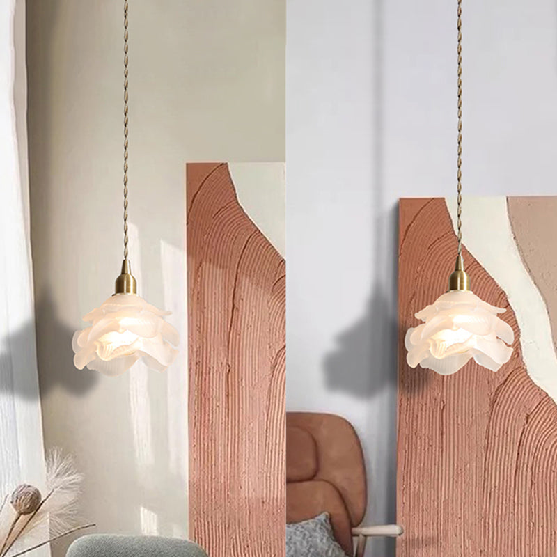 Glass Flower Pendants Lights Single Bulb Modern Style Living Room Hanging Light Fixtures