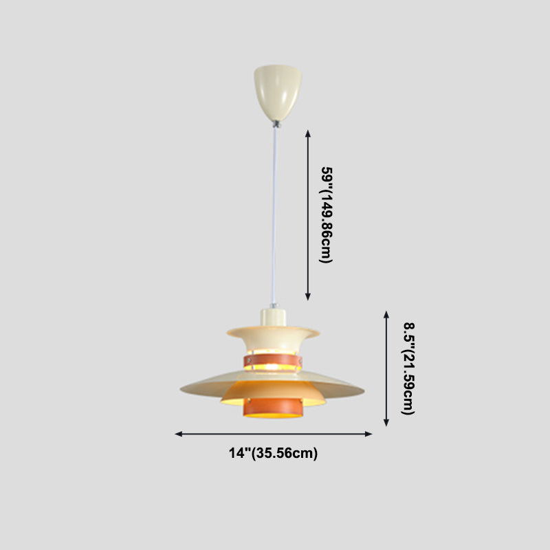 Éclairage de suspension à nuance écarquillée peu profonde Fixture d'éclairage en métal de style nordique en orange