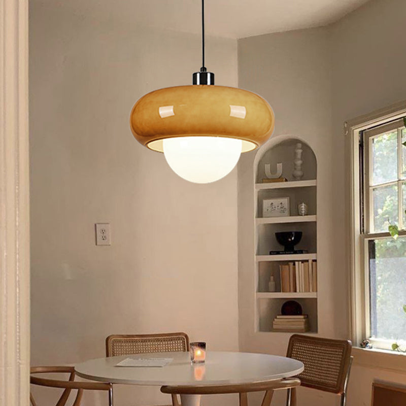 Style moderne verre blanc suspendu 1 tête de salle à manger pendante lumière en jaune