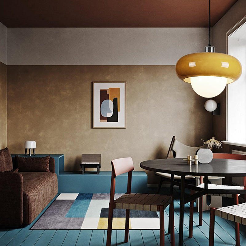 Style moderne verre blanc suspendu 1 tête de salle à manger pendante lumière en jaune