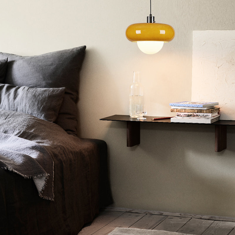 Style moderne verre blanc suspendu 1 tête de salle à manger pendante lumière en jaune