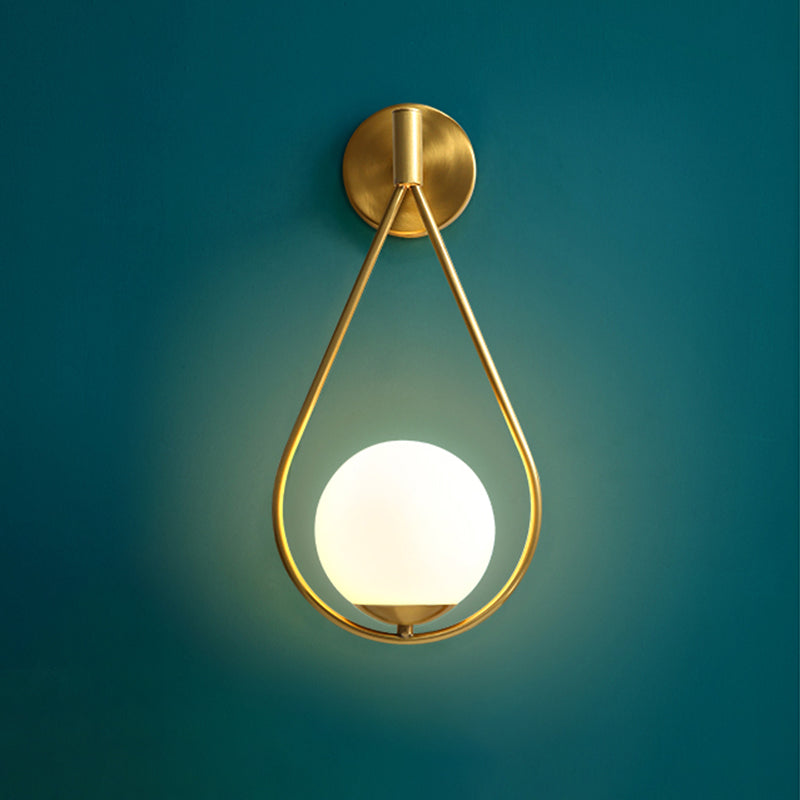 Contemporary Glass Lampshade Wall Sconce One Head Metal Wall Mounted Light Fixture for Living Room