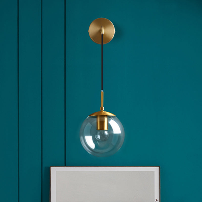Contemporary Glass Lampshade Wall Sconce One Head Metal Wall Mounted Light Fixture for Living Room