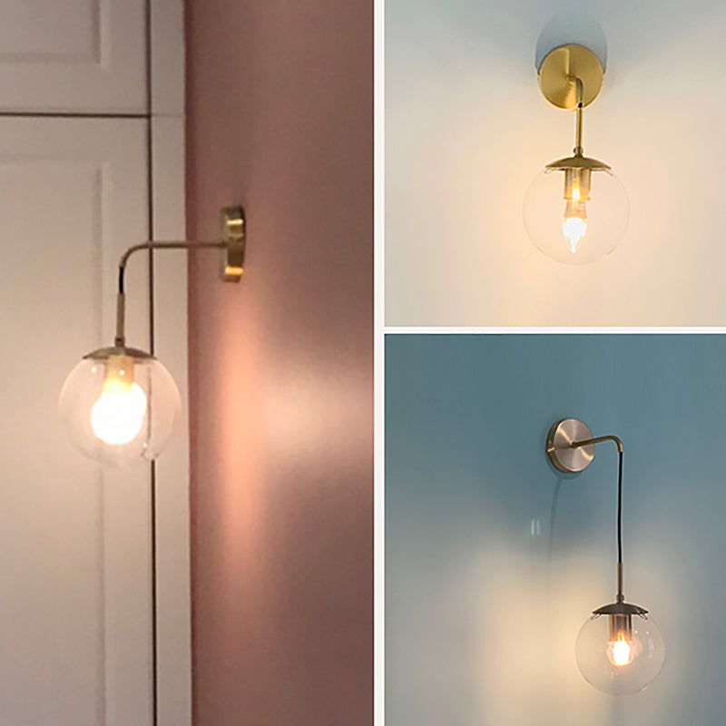 Contemporary Glass Lampshade Wall Sconce One Head Metal Wall Mounted Light Fixture for Living Room