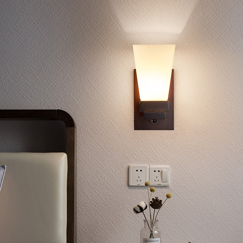 Sala de estar de madera apliques contemporáneos 1 cabeza de vidrio de vidrio luz montada en la pared