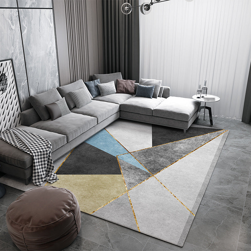 Gray Modern Rug Polyester Color Block Rug Washable Rug for Living Room