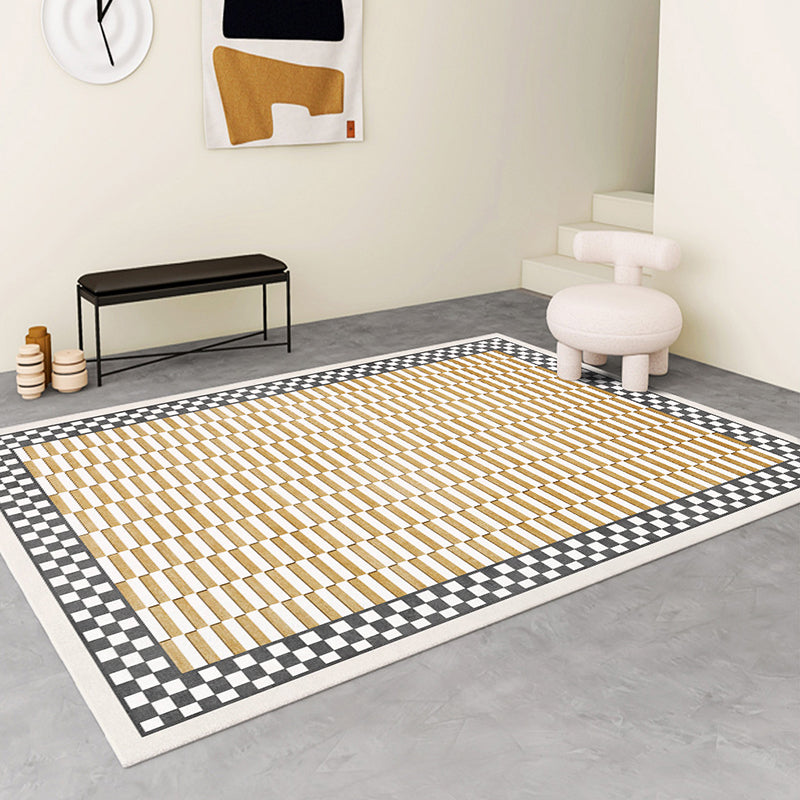 Brown Modern Rug Polyester Grating Pattern Rug Non-Slip Backing Rug for Living Room