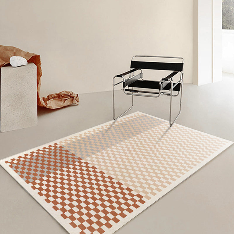 Brown Modern Rug Polyester Grating Pattern Rug Non-Slip Backing Rug for Living Room