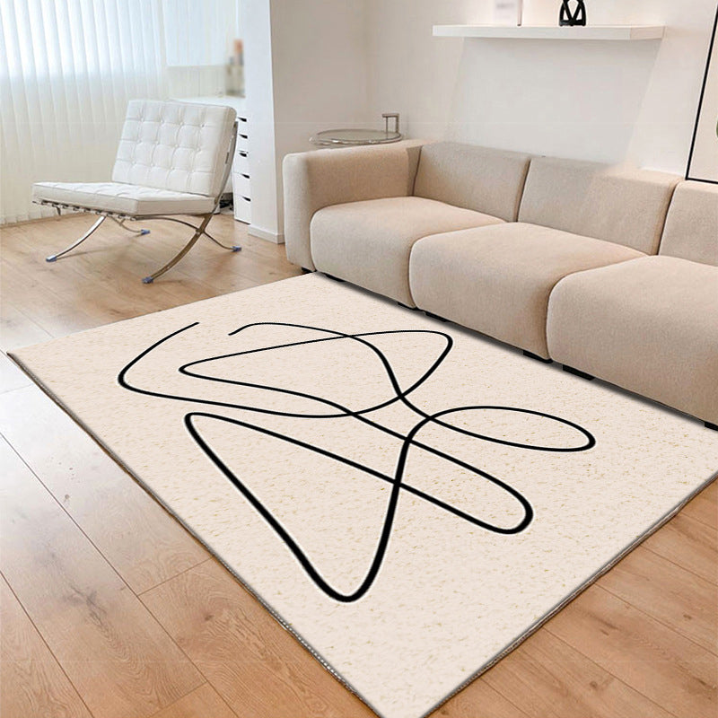 Beige Simple Carpet Polyester Line Carpet Washable Carpet for Living Room