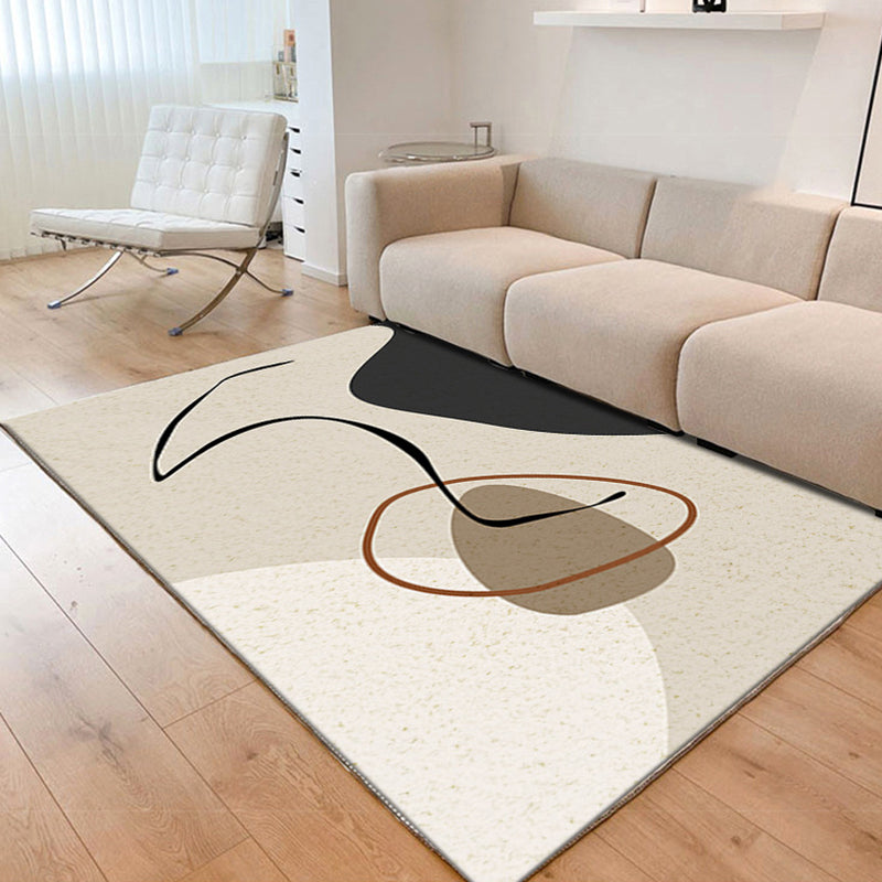 Beige Simple Carpet Polyester Line Carpet Washable Carpet for Living Room