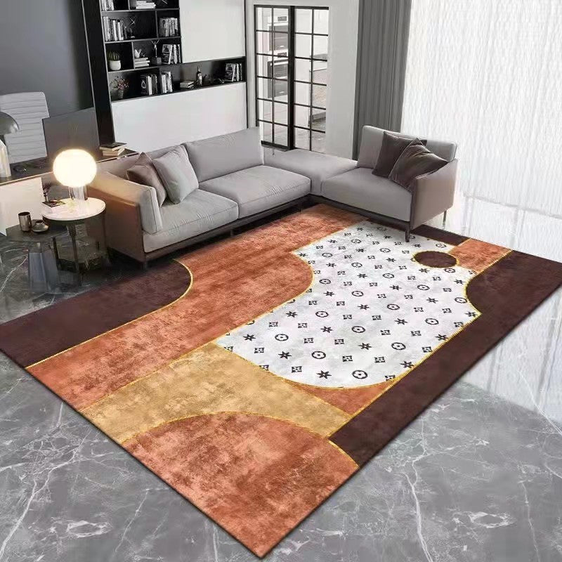 Brown Simple Rug Polyester Color Block Rug Washable Area Rug for Living Room