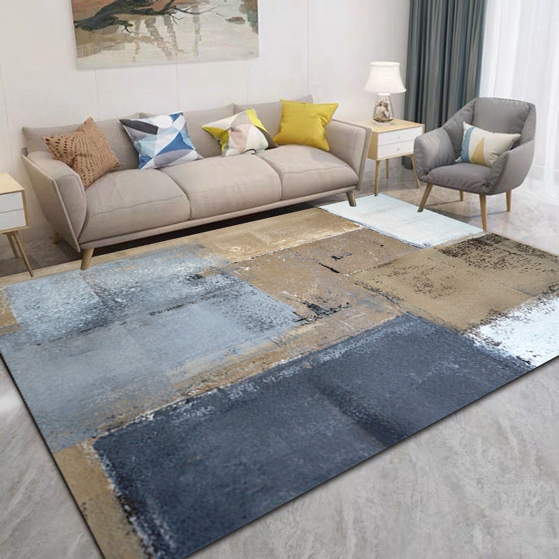 Apricot Abstract Print Rug Polyester Simple Rug Non-Slip Backing Rug for Living Room