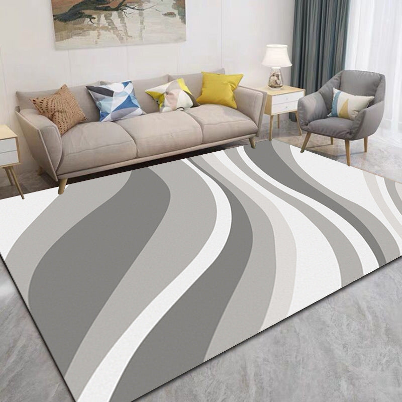 Gray Modern Rug Polyester Leaves Rug Non-Slip Backing Rug for Living Room