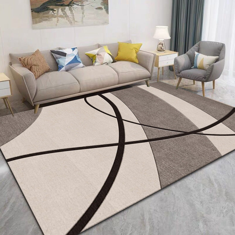 Gray Modern Rug Polyester Leaves Rug Non-Slip Backing Rug for Living Room