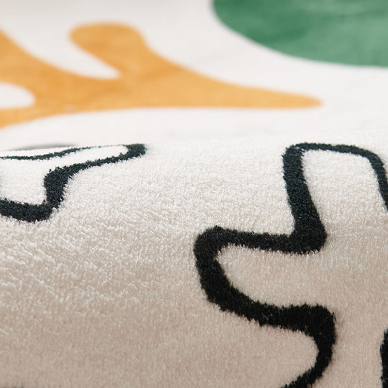 White Plant Rug Polyester Simple Rug Washable Indoor Rug for Home Decor