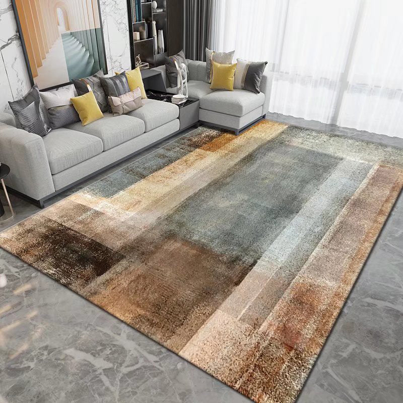 Dark Brown Modern Rug Polyester Pattern Rug Non-Slip Backing Rug for Living Room