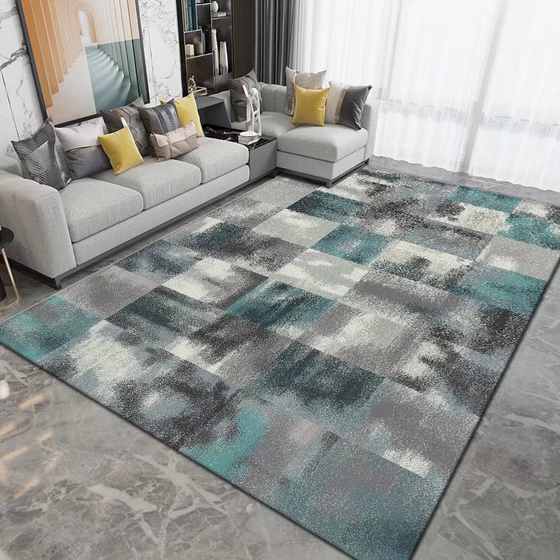 Dark Brown Modern Rug Polyester Pattern Rug Non-Slip Backing Rug for Living Room