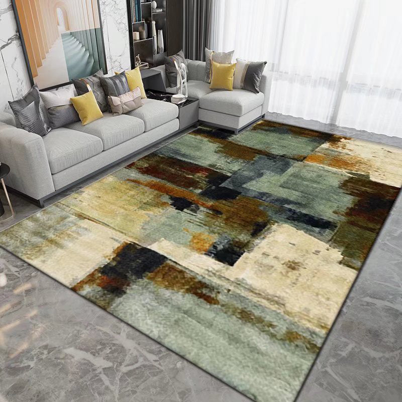 Dark Brown Modern Rug Polyester Pattern Rug Non-Slip Backing Rug for Living Room
