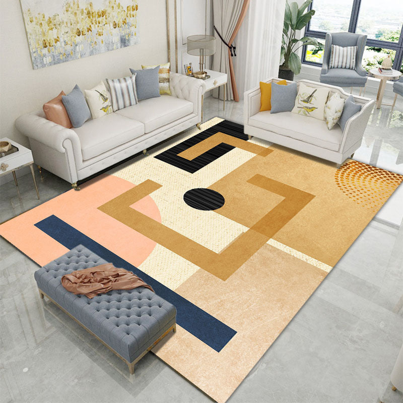 Dark Red Graphic Carpet Polyester Modern Carpet Stain Resistant Carpet for Living Room