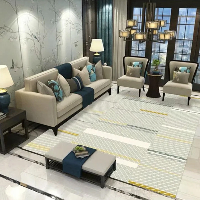 Gray Modern Rug Polyester Abstract Striped Rug Stain Resistant Rug for Home Decor