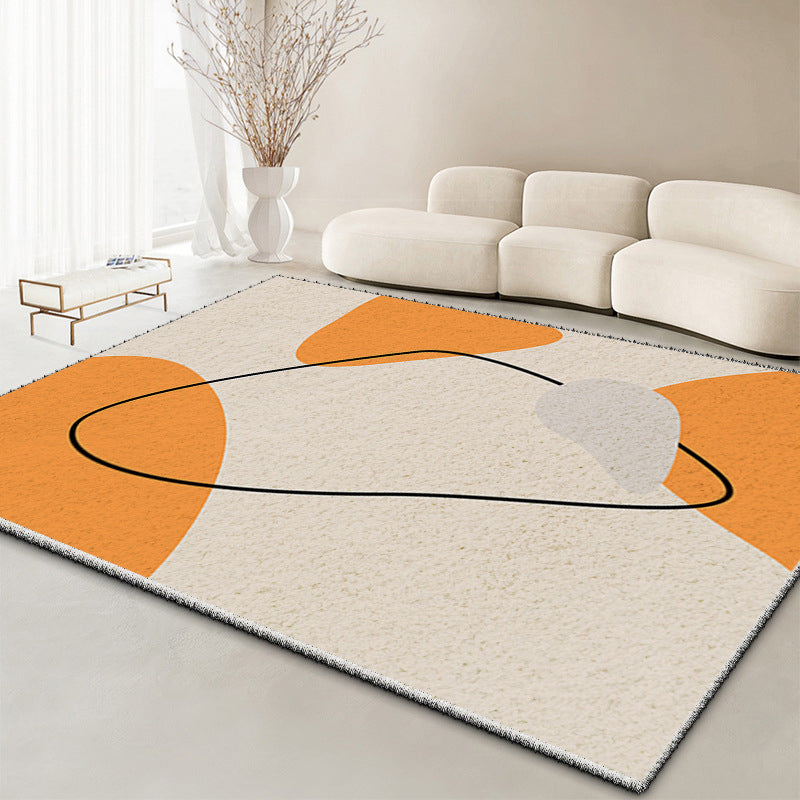 White Modern Rug Polyester Abstract Face Rug Washable Rug for Living Room