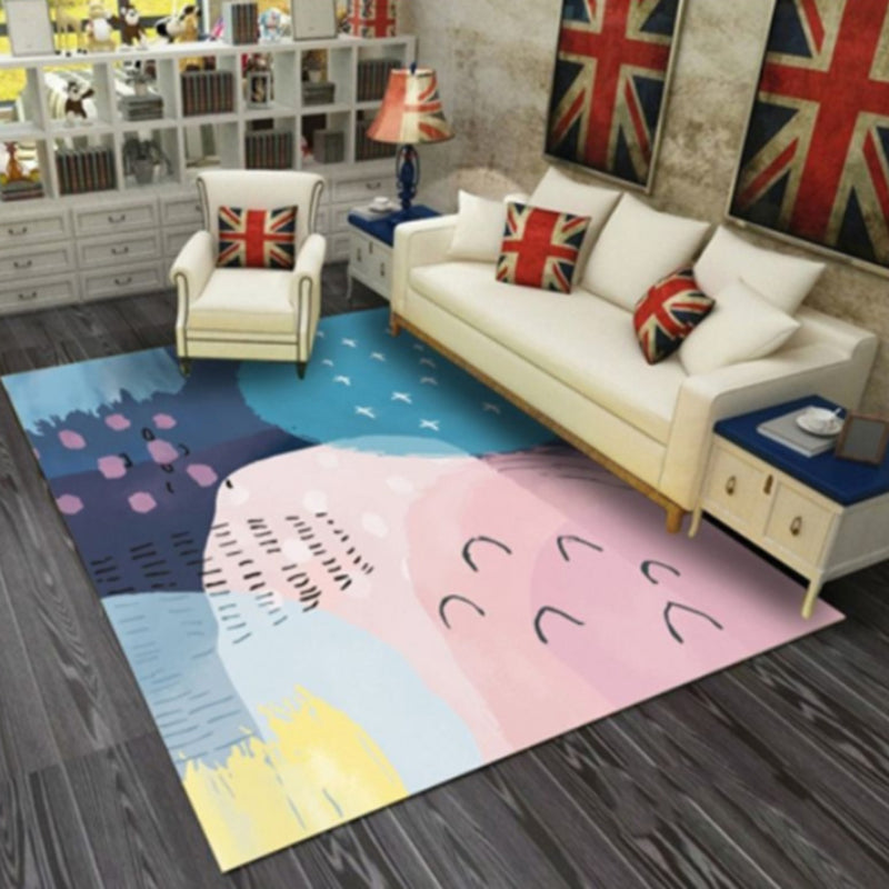 Black Rhombus Print Rug Polyester Modern Rug Non-Slip Backing Rug for Home Decor