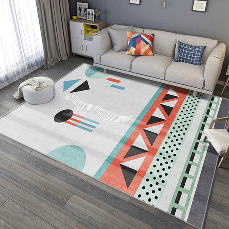 Orange Modern Rug Polyester Geometric Print Rug Non-Slip Backing Rug for Living Room