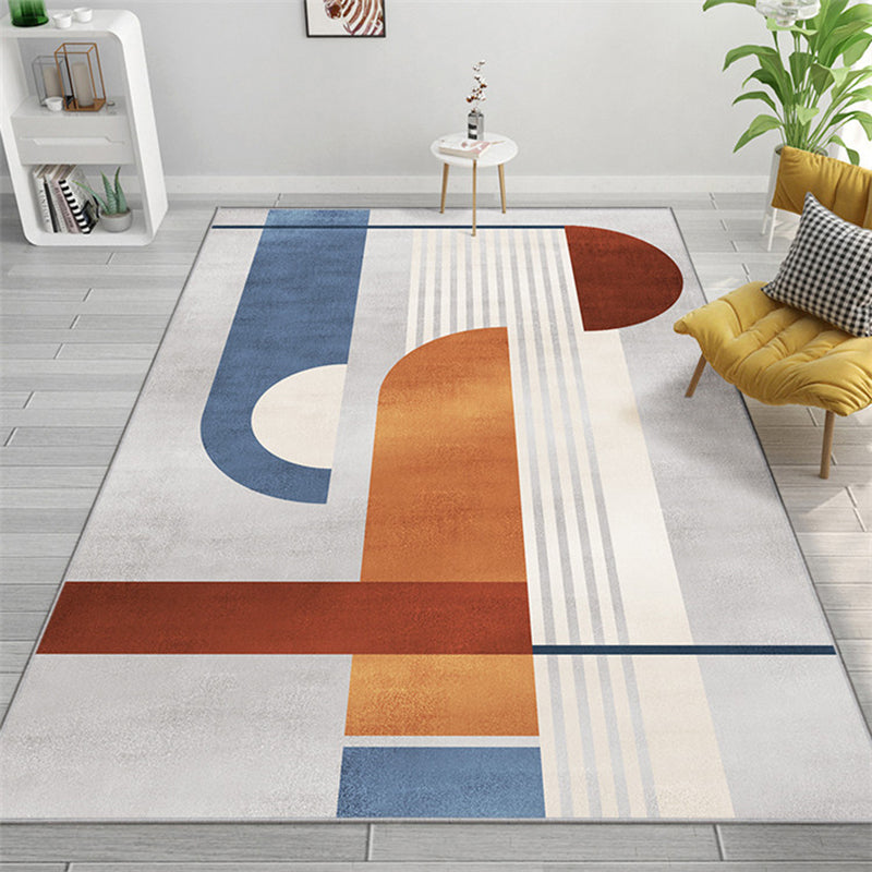 Orange Modern Rug Polyester Geometric Print Rug Non-Slip Backing Rug for Living Room