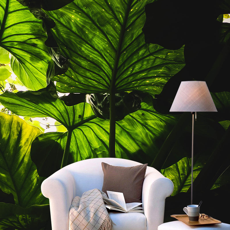 Tropical Leaves Mural Stain-Resistant Wall Decor for Guest Room, Personalized Size