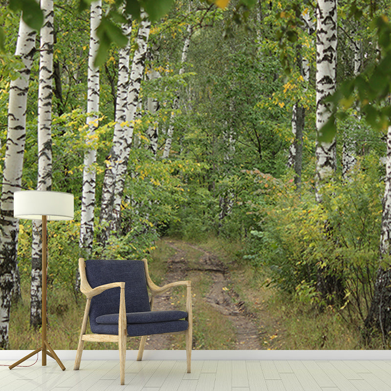 Green Forest Mural Wallpaper Water Resistant Wall Covering for Reading Room